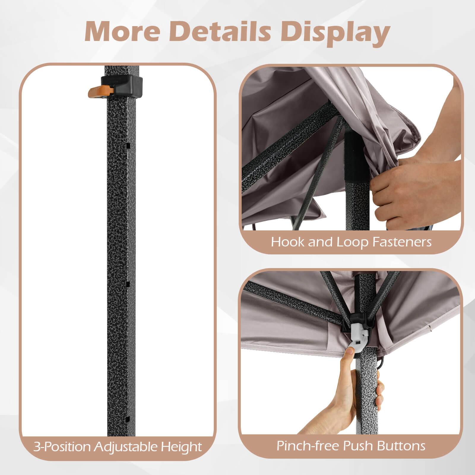 More Details Display

- 3-Position Adjustable Height
- Hook and Loop Fasteners
- Pinch-free Push Buttons
