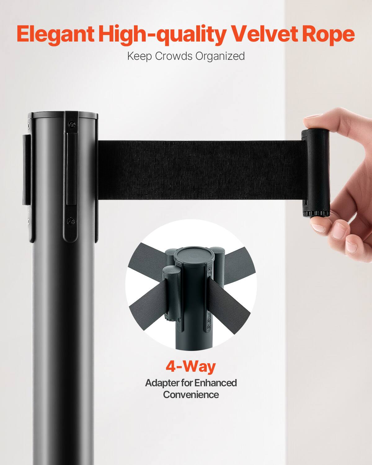 Elegant High-quality Velvet Rope  
Keep Crowds Organized  

4-Way Adapter for Enhanced Convenience