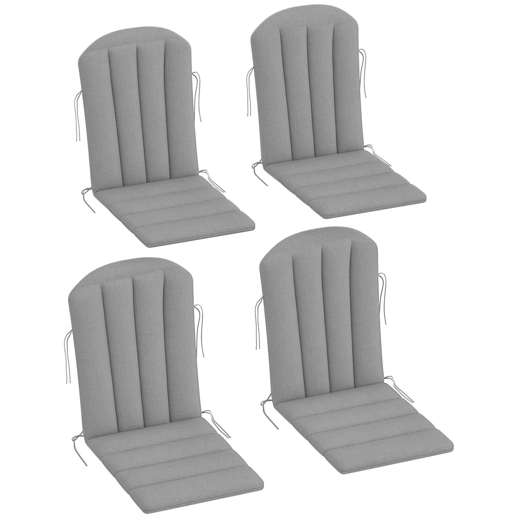 Front. Outsunny - of 4 Outdoor Chair Cushions, High Back Adirondack Chair Cushion with Ties - Gray.
