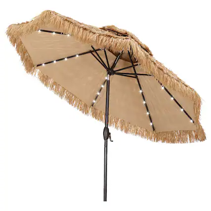 Front. Ainfox - Ainfox 9FT Tiki Umbrella, Thatched Hawaiian Style Beach Umbrella, Patio Umbrella for Outdoor with 32 LED Lights - Nature.