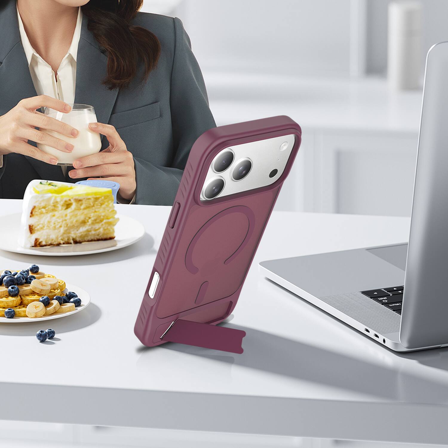 Alt View 1. Dteck - for Apple iPhone 18 Pro Max Magnetic Matte Case with Folding Metal Stand,Shockproof Rugged Protective Back Cover - Winered.