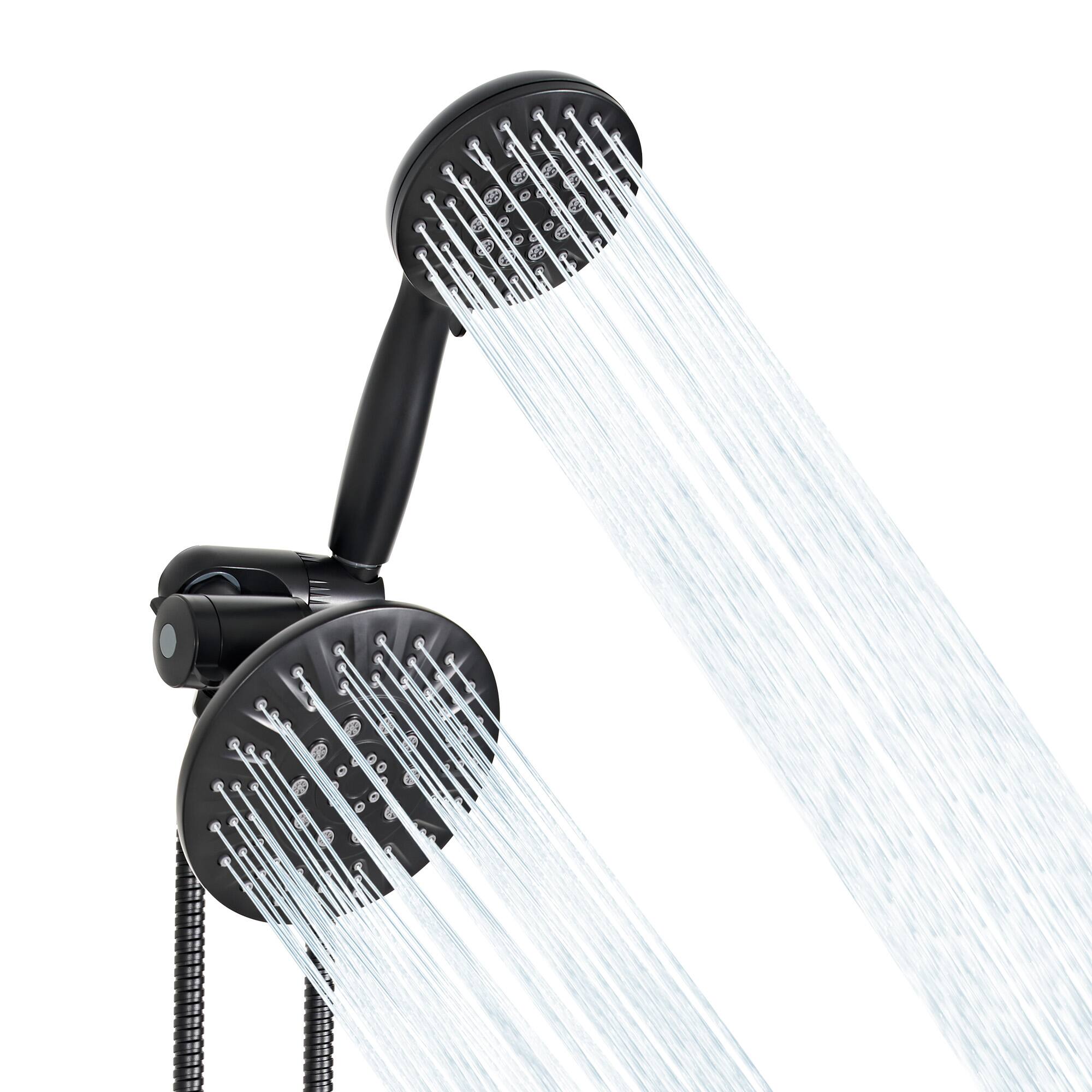 Back. Akicon - Akicon High Pressure Handheld Dual Shower Head Combo with 6-Setting Anti-Clog Nozzles 2.5 gpm in Black - Black.