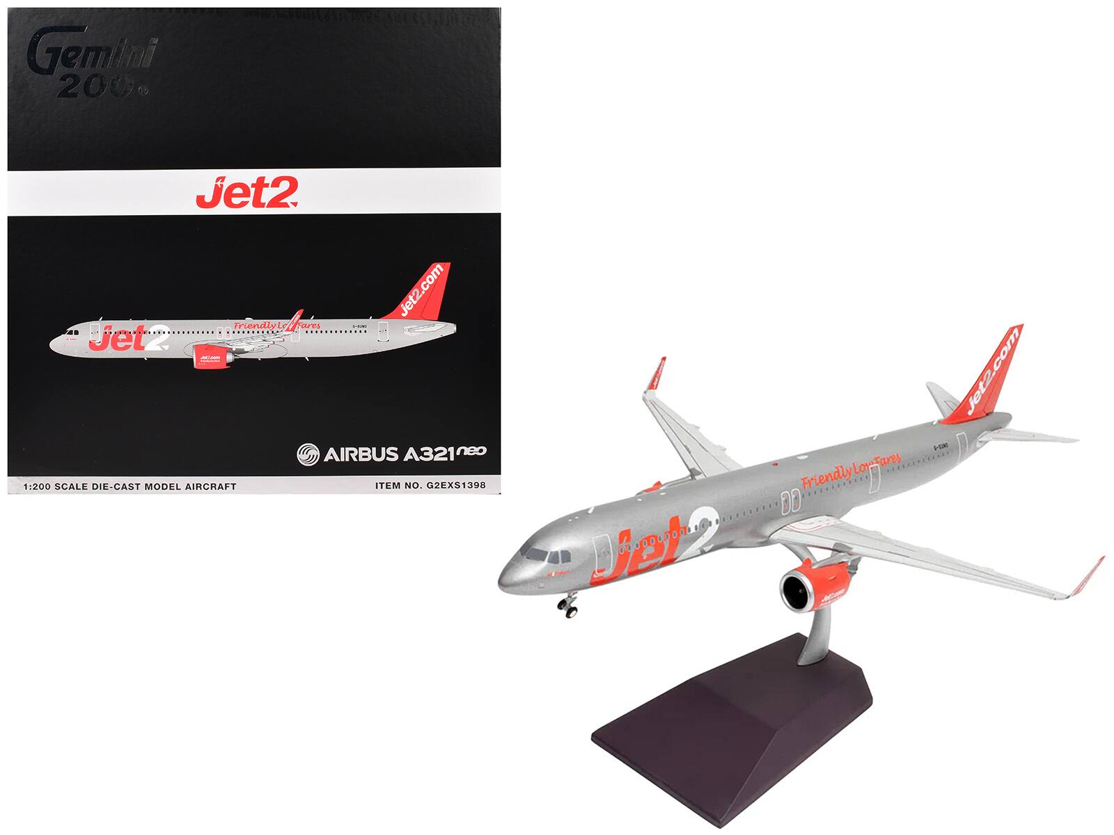 Gemini 200  
Jet2  
Jet2.com  
AIRBUS A321 neo  
1:200 SCALE DIE-CAST MODEL AIRCRAFT  
ITEM NO. G2EXS1398  
Friendly Low Fares