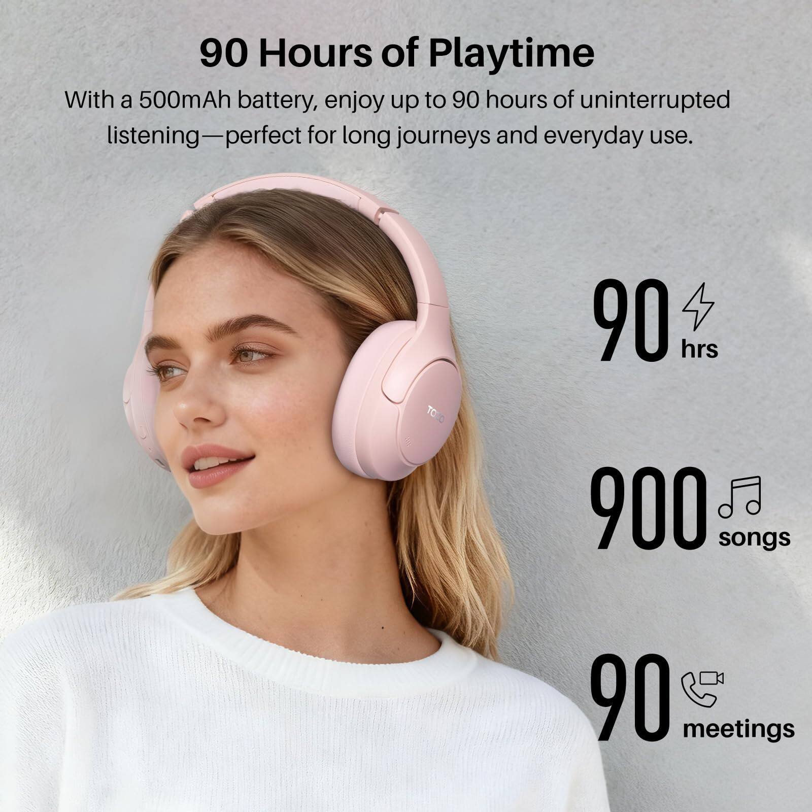 90 Hours of Playtime

With a 500mAh battery, enjoy up to 90 hours of uninterrupted listening—perfect for long journeys and everyday use.

90 hrs  
900 songs  
90 meetings