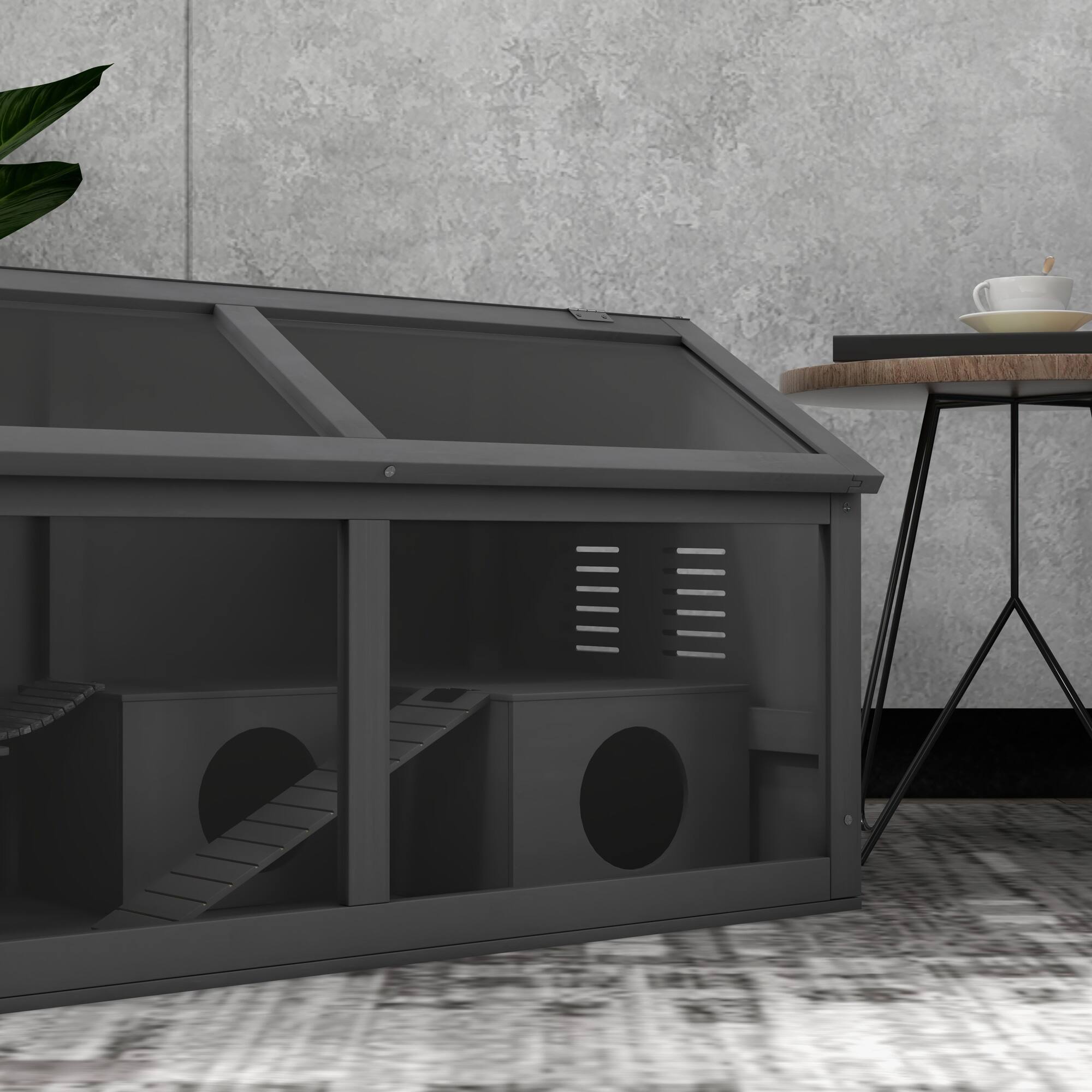 Alt View 5. Pawhut - Wooden Hamster Cage, Small Animal Playhouse for Gerbils Mice with Suspension Bridge, Ladders, Openable Top, Hut.