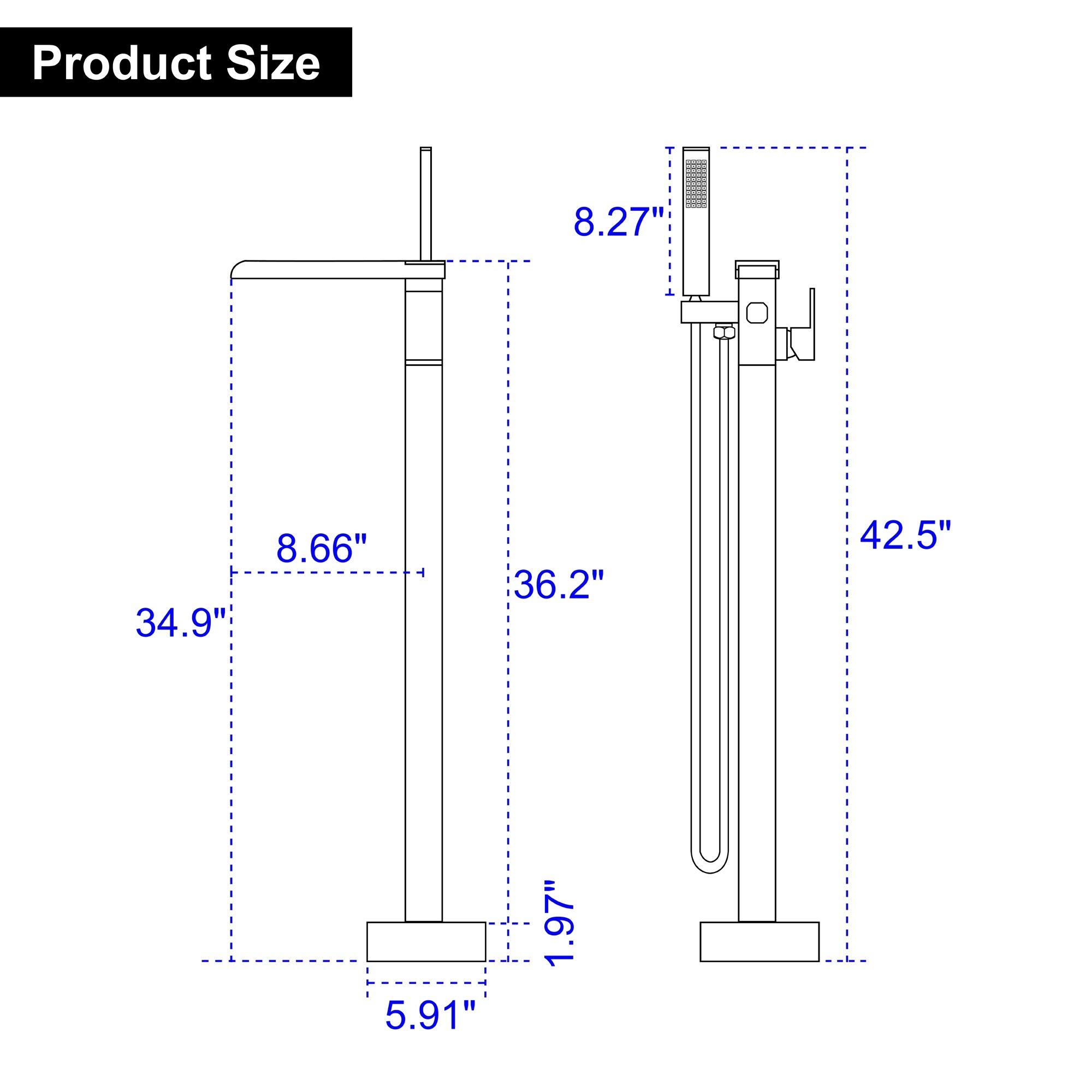 Product Size  
8.27"  
8.66"  
34.9"  
36.2"  
42.5"  
.97"  
5.91"