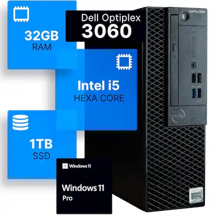 Dell Optiplex 3060
32GB RAM
Intel i5 HEXA CORE
1TB SSD
Windows 11 Pro
