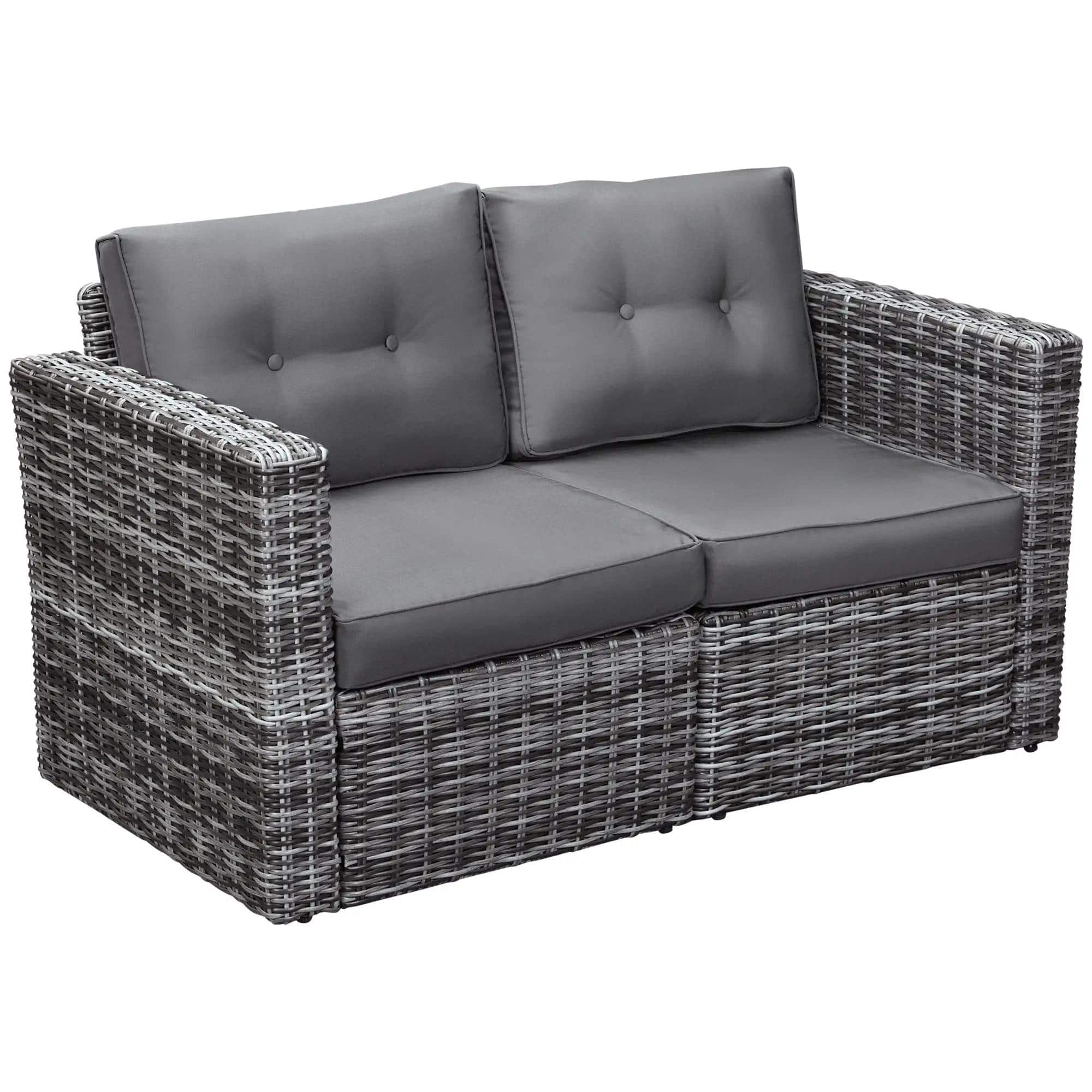 Resenkos - 2 Pieces Patio Wicker Corner Sofa Set, Outdoor Sectional Furniture - Gray