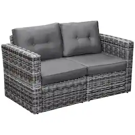 Resenkos - 2 Pieces Patio Wicker Corner Sofa Set, Outdoor Sectional Furniture - Gray