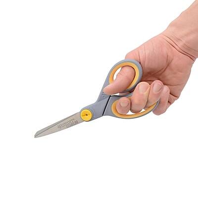 Alt View 2. Westcott - Titanium Bonded 8" Titanium Heavy Duty General Purpose Scissor, Pointed Tip, 2/Pack - Gray/Yellow.