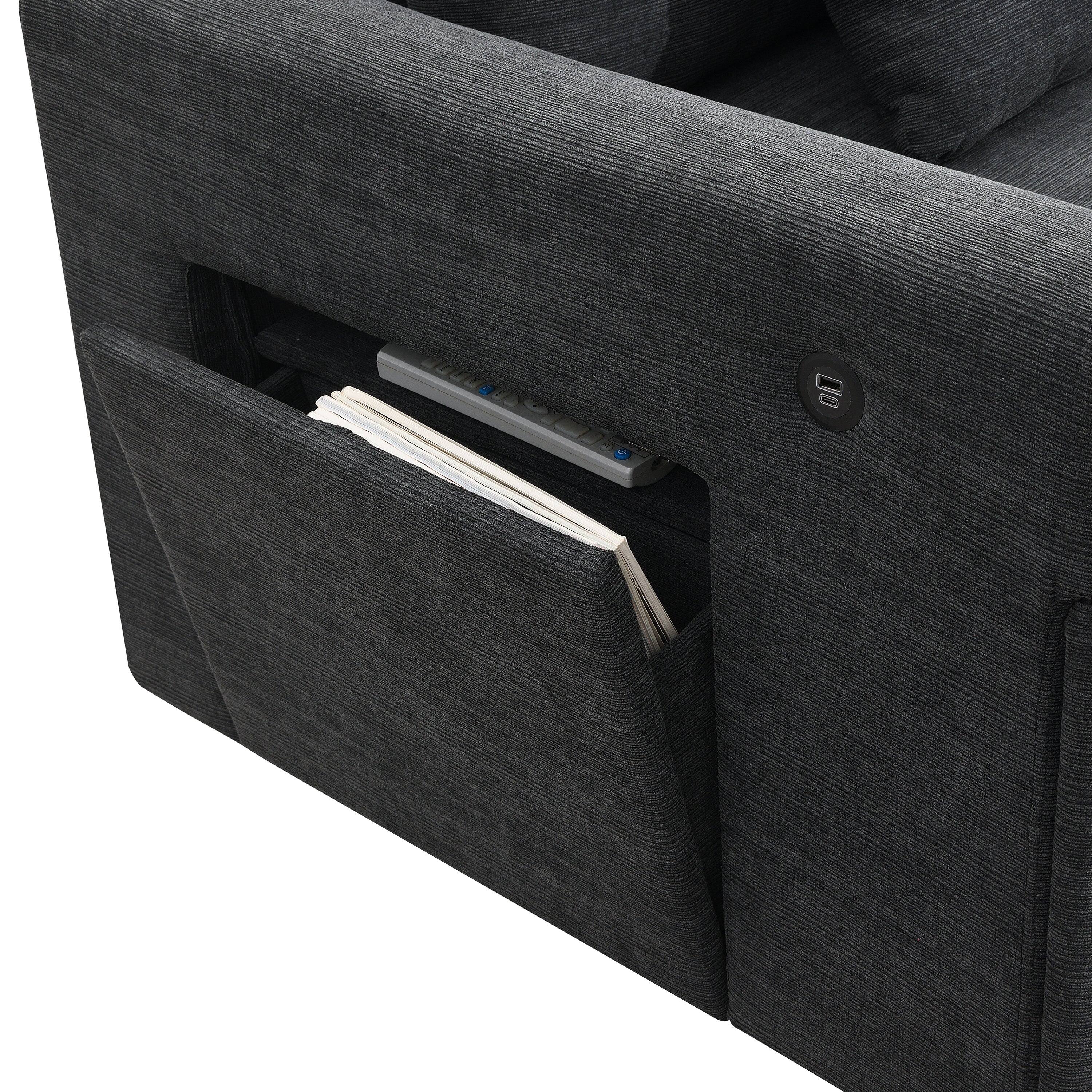 Alt View 1. Boyel Living - 6 Seat Black Chenille U Shaped Modular Sofa with Hidden Armrest Storage USB Charger - Black.