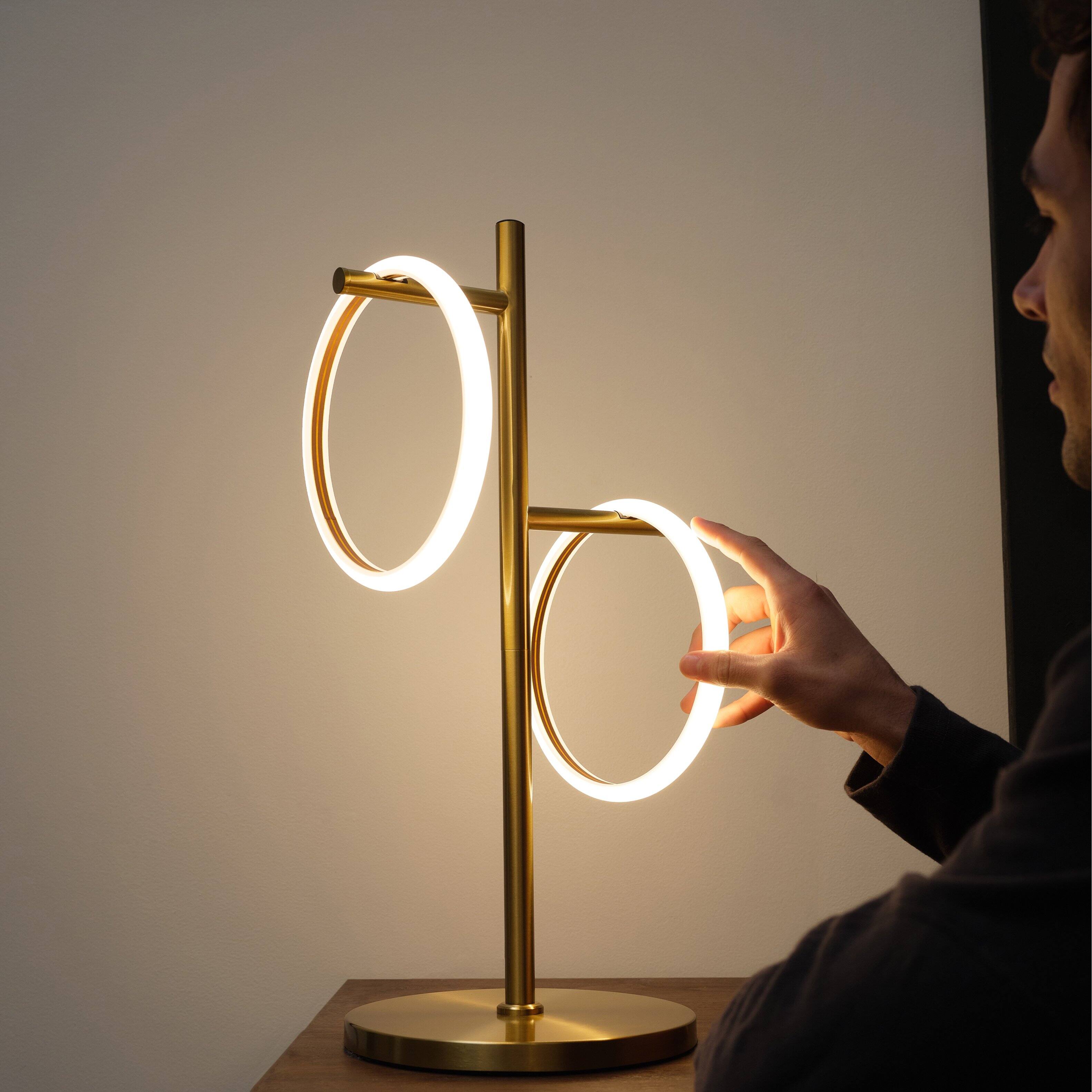Back. Brightech - Saturn LED Modern Industrial Tree Dimmable Bedside Nightstand Desk Lamp with 3 Removable Ring Lights - Antiqued Brass.