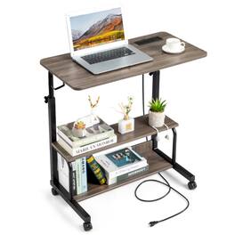 Winado - 31.5" Portable Rolling Desk Mobile Laptop Table on Wheels Height Adjustable Standing Desk with 2 AC Outlets/3 USB Ports - Gray