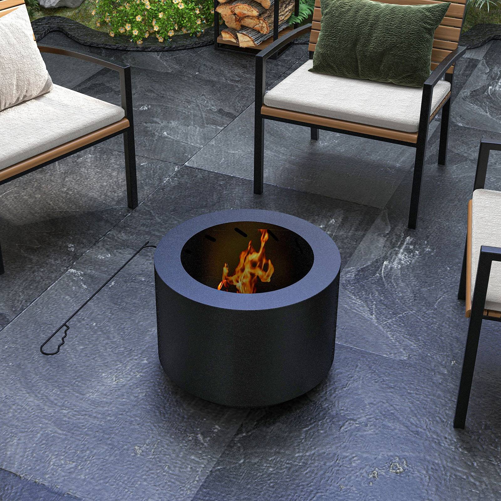 Alt View 8. Chateau Abodes - 19" Smokeless Fire Pit, Portable Wood Burning with Poker, Low Smoke for Camping, Backyard, Patio & Picnic - Black.