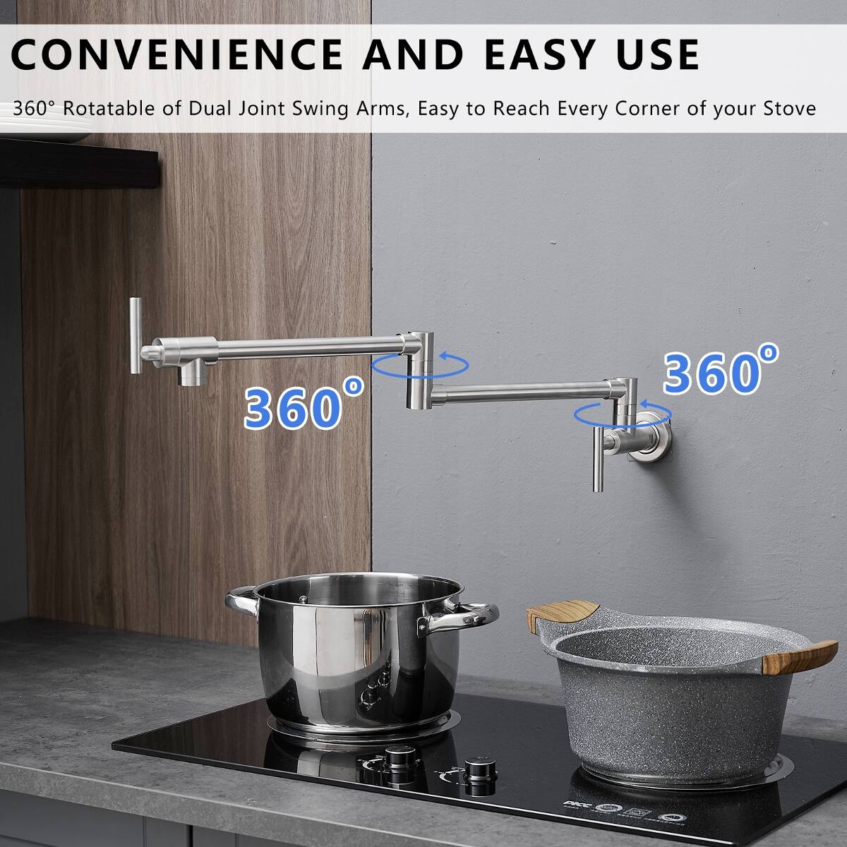 Ropilly Wall Mount Pot Filler Faucet, Folding Kitchen Faucet with Dual ...