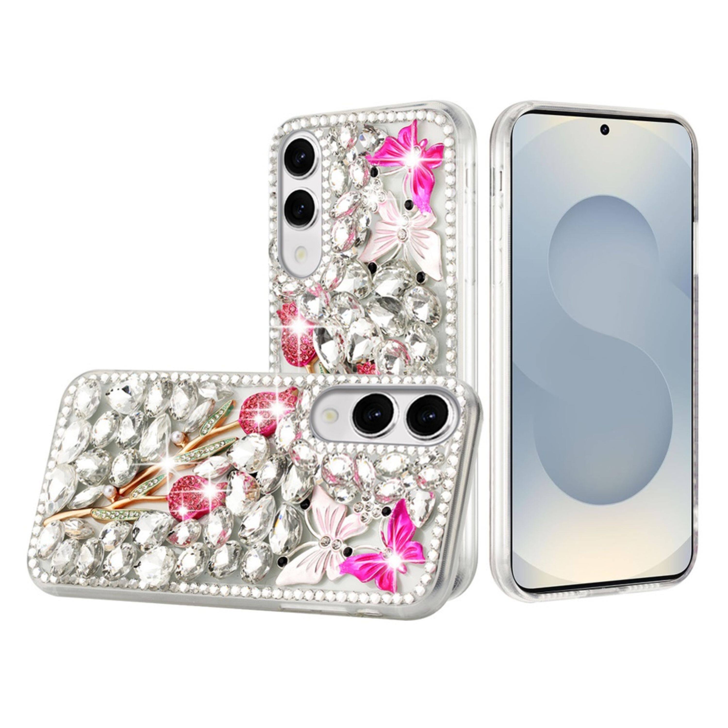 Angle. Kitcheniva - Full Diamond Bling 3D Jewel Ornaments With Tempered Glass For Samsung Galaxy S25 Edge Crystal Exquisite Garden - Multicolor.