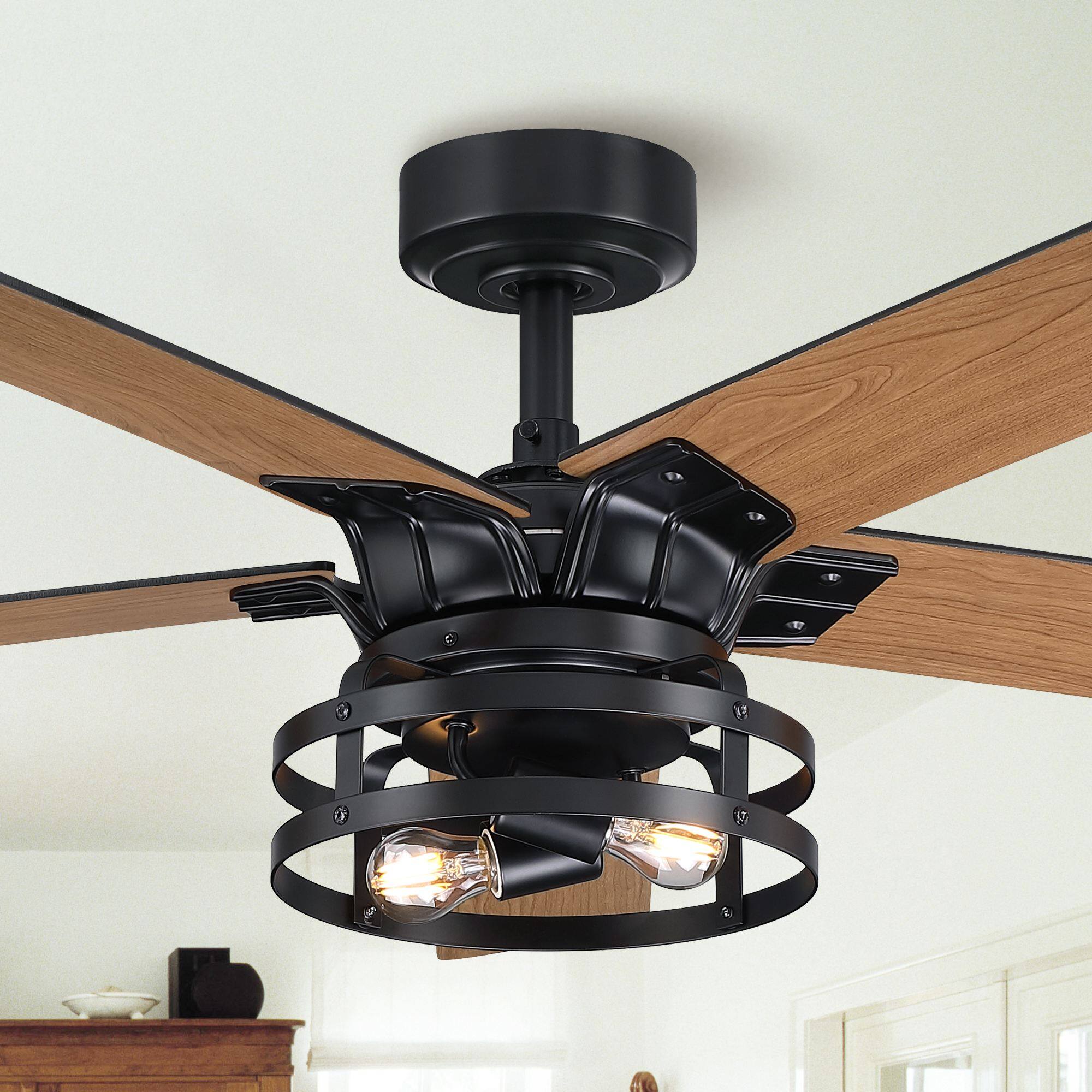 Alt View 6. Parrot Uncle - 52 in. Modern Matte Black Reversible Blades Ceiling Fan with Light and Remote - Black.