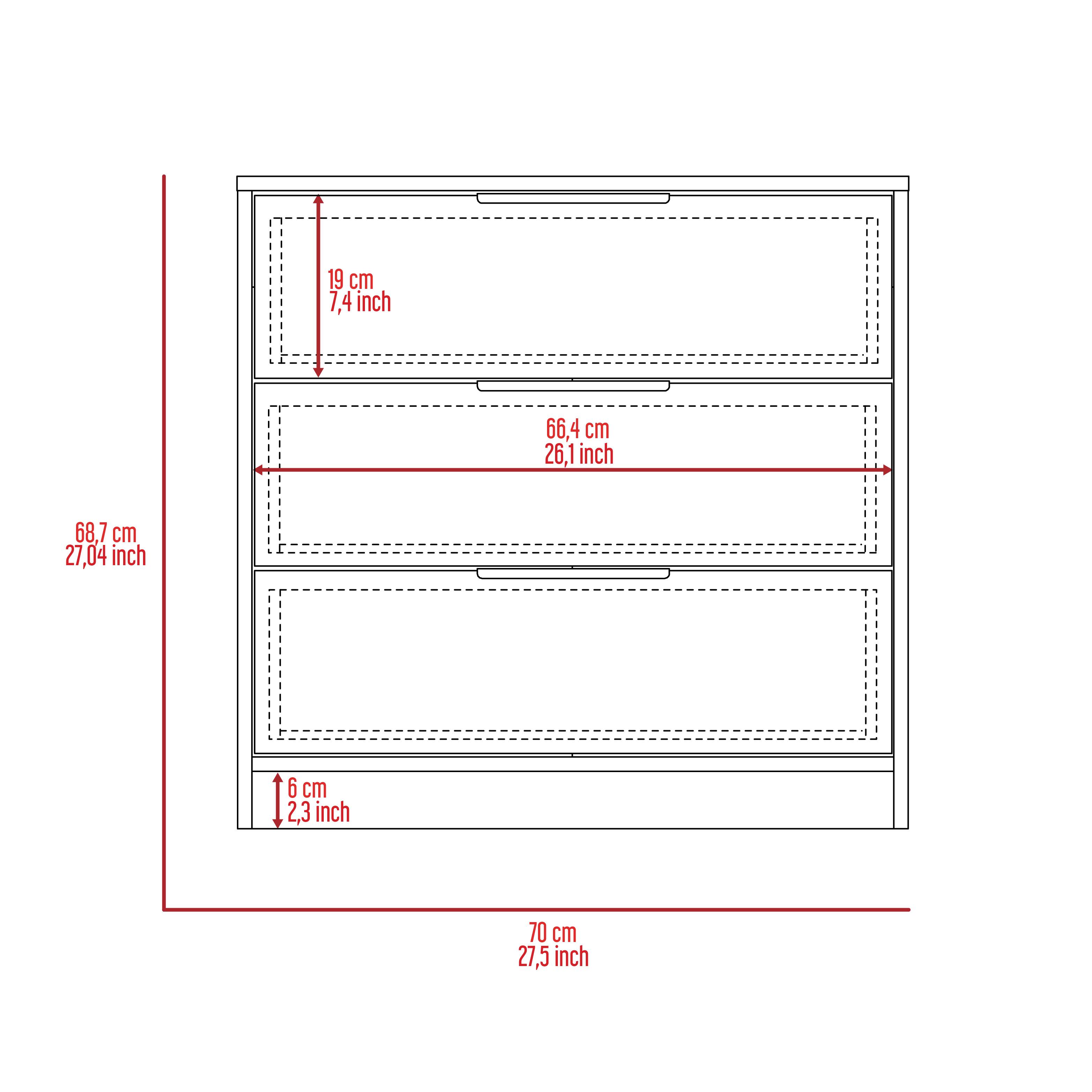 19 cm  
7.4 inch  

66.4 cm  
26.1 inch  

6 cm  
2.3 inch  

70 cm  
27.5 inch  

68.7 cm  
27.04 inch