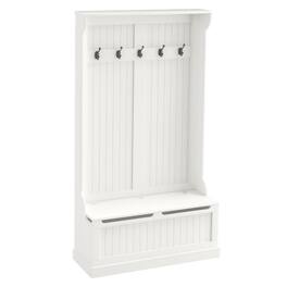 PULUZ - 3-In-1 Entryway Bench with Coat Rack, Hall Tree with Bench and Shoe Storage, 5 Hooks for Hallway - Cream White