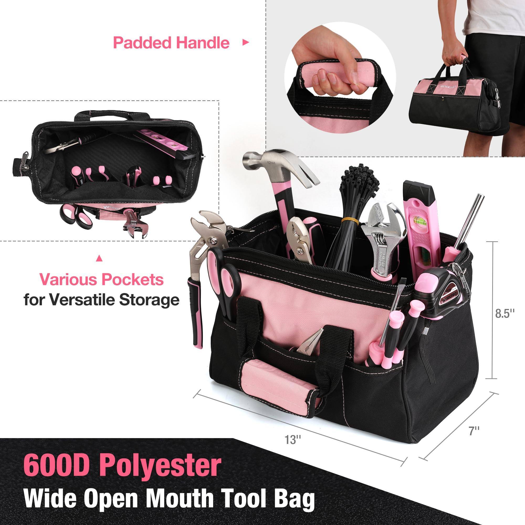 Padded Handle

Various Pockets for Versatile Storage

600D Polyester Wide Open Mouth Tool Bag

8.5" 13" 7"
