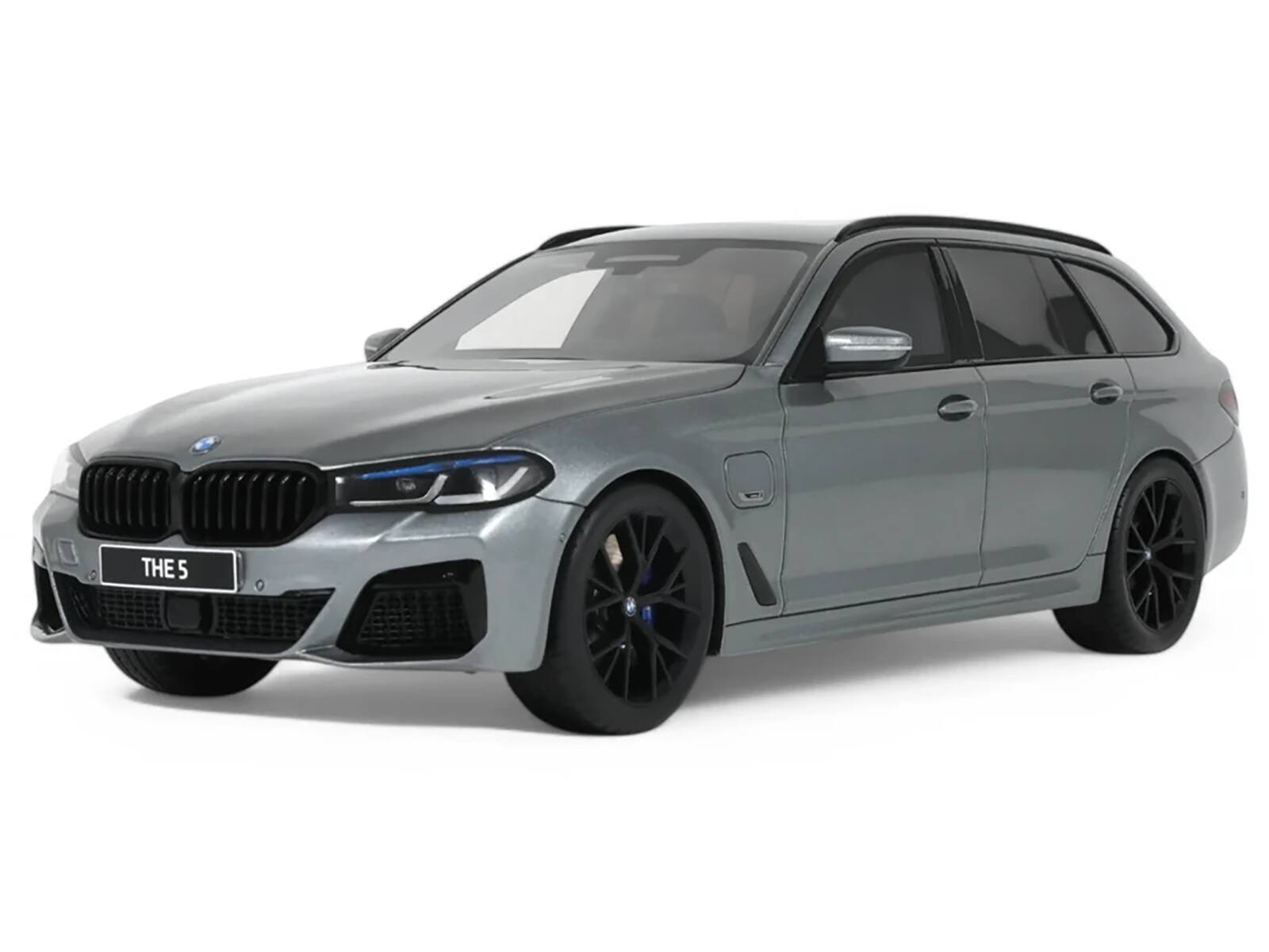 Front. GT Spirit - 2023 BMW 530E XDrive M Silver Metallic 1/18 Model Car by GT Spirit.