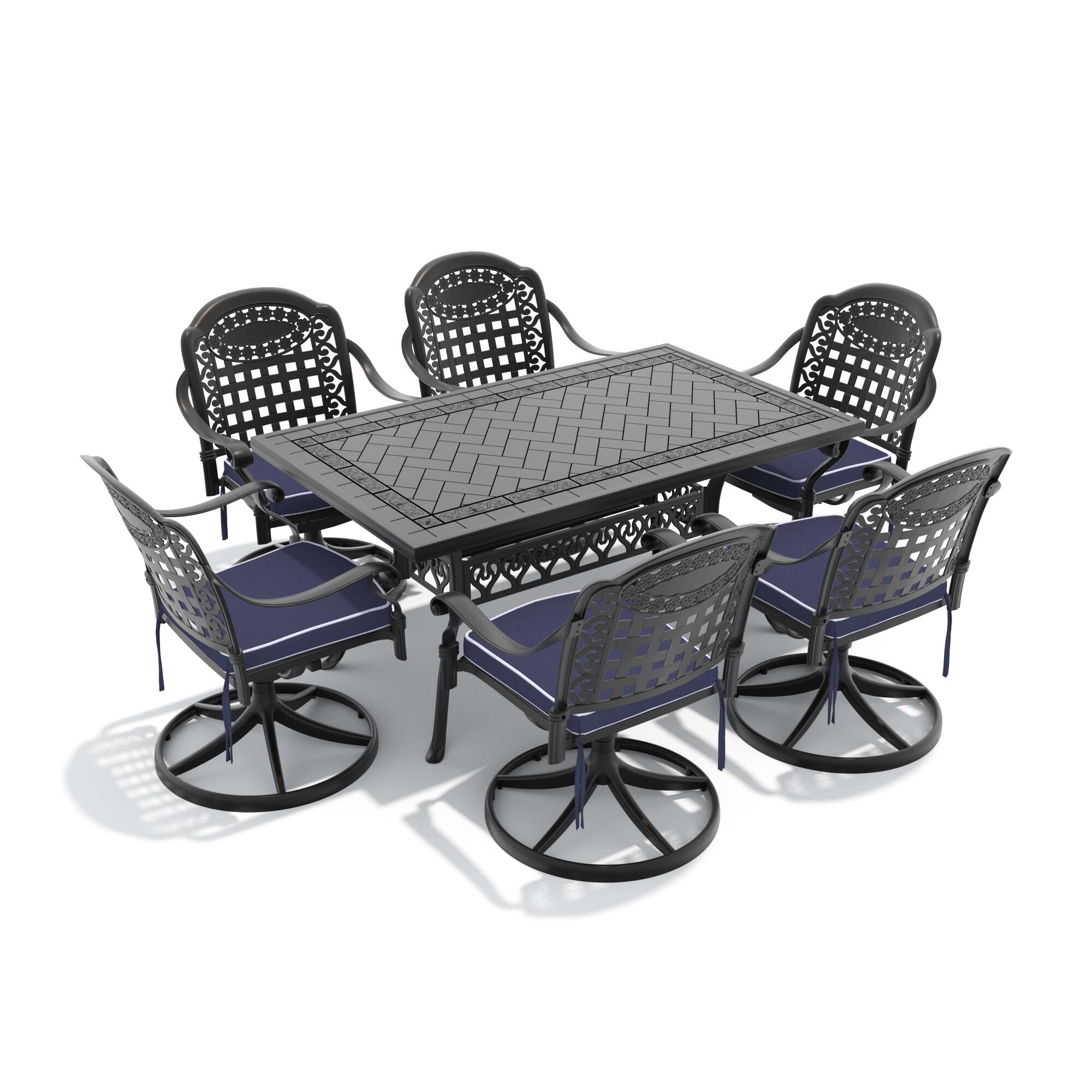 Angle. Anysun - 7-Piece All-Weather Cast Aluminum Dining Set with 6 Swivel Chairs & Rectangular Table, Black Frame for Patio or Garden - Black.