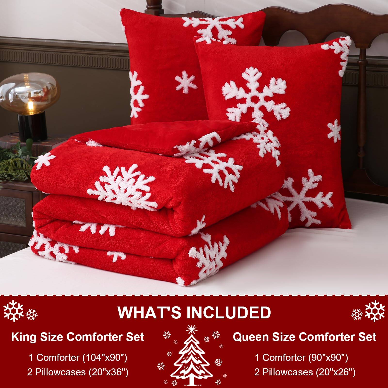 **WHAT'S INCLUDED**

**King Size Comforter Set**
- 1 Comforter (104"x90")
- 2 Pillowcases (20"x36")

**Queen Size Comforter Set**
- 1 Comforter (90"x90")
- 2 Pillowcases (20"x26")