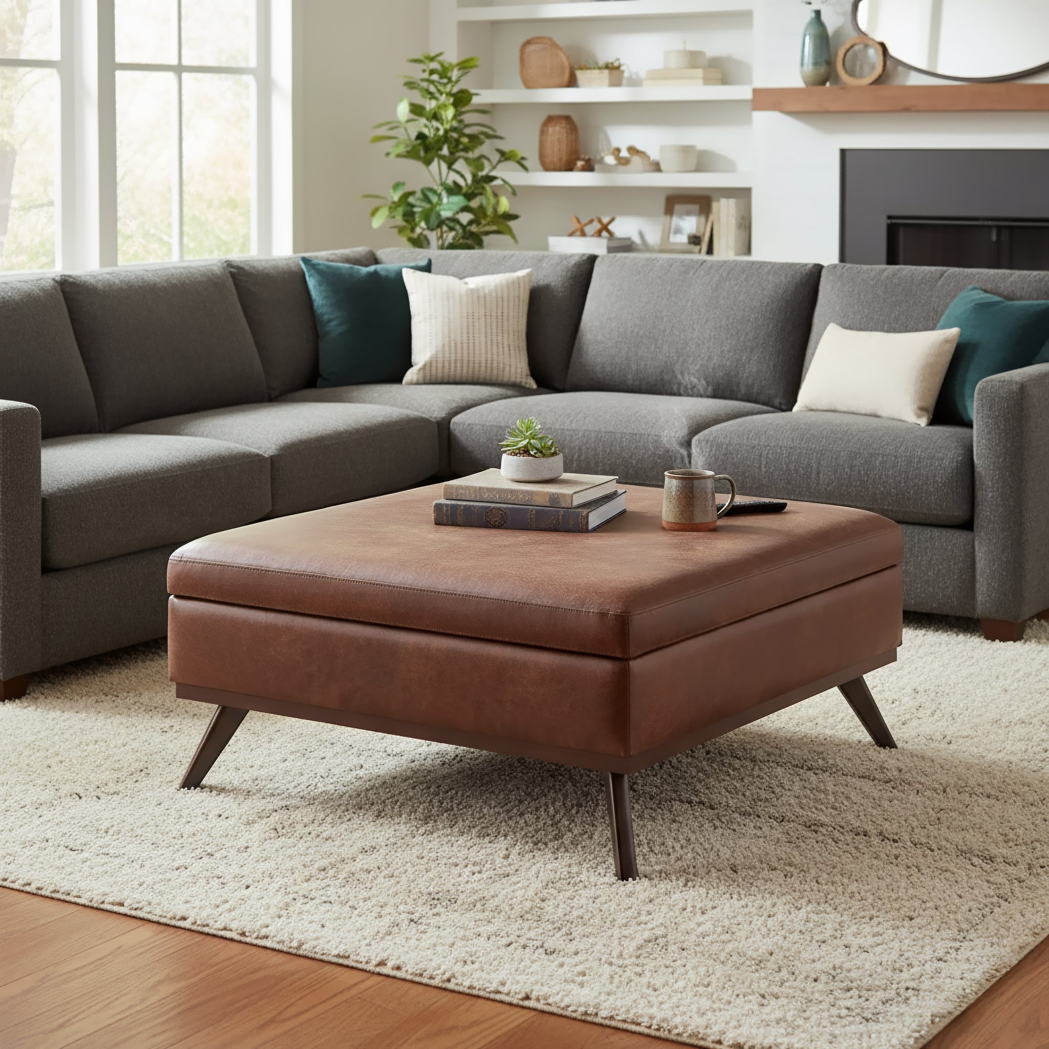 Simpli Home - Owen XL 40 inch Wide Solid Wood Coffee Table Storage Ottoman - Distressed Pecan Brown