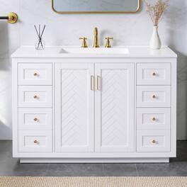 JUJABU - 48" Bathroom Vanity with Sink Top,6 Drawers and 2 Soft-clsoe Doors - White