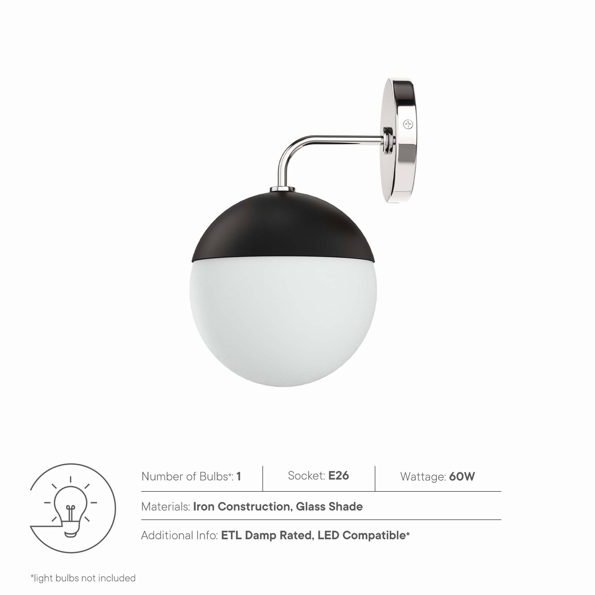 Number of Bulbs: 1  
Socket: E26  
Wattage: 60W  
Materials: Iron Construction, Glass Shade  
Additional Info: ETL Damp Rated, LED Compatible*  
*light bulbs not included