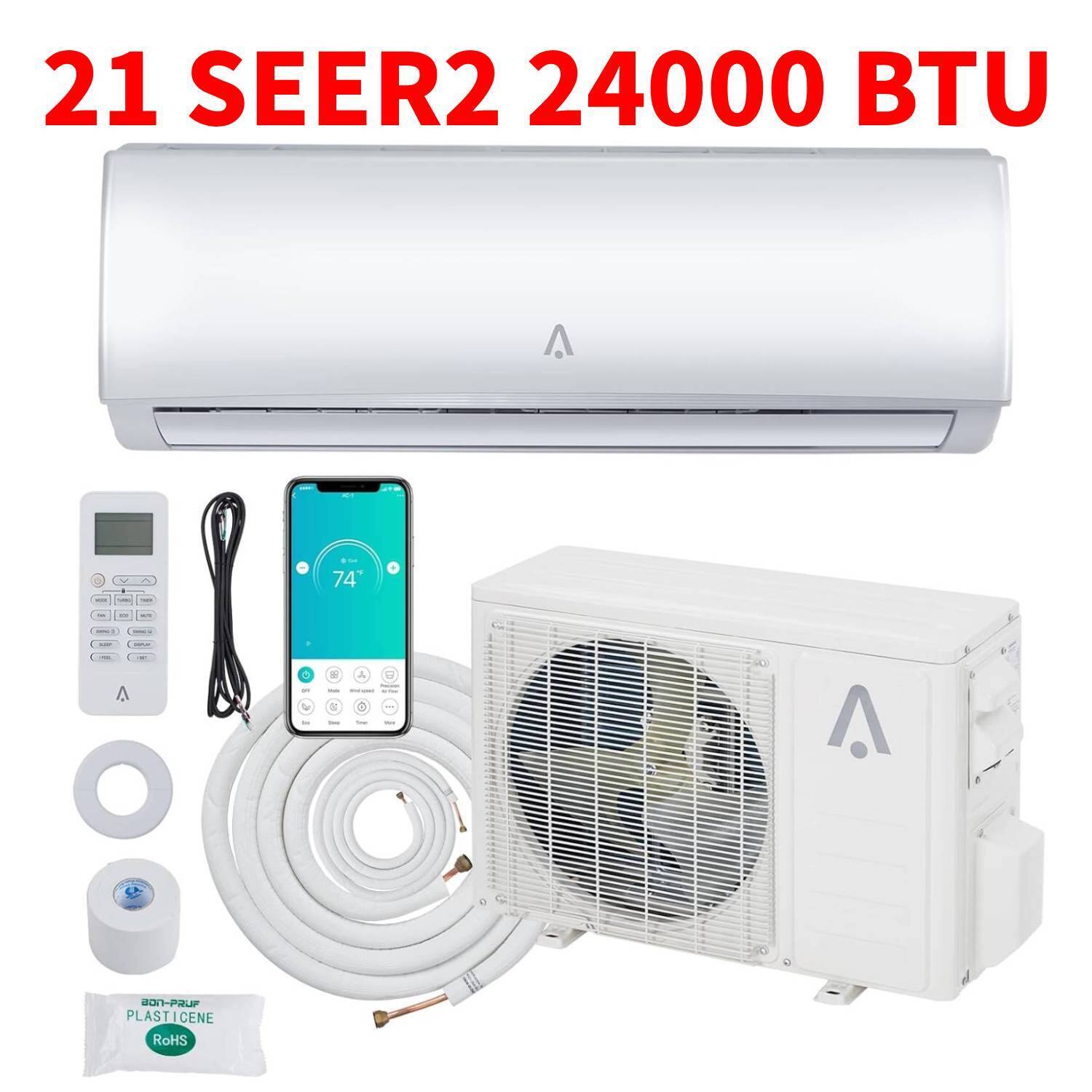 Acekool - 208-230V 21 SEER2 24000 BTU Wifi Enabled Mini Split Air Conditioner, AC Unit & Heater for 1500 Sq.Ft - White