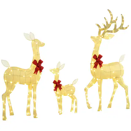 Front. Outsunny - 4.5ft 3-Piece Light Up Christmas Deer Family, Lighted Reindeer Christmas Decorations with 283 LED Lights forOutdoor - Silver.