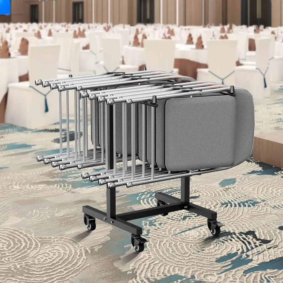 Front. VEVOR - Folding Chair Cart, T-Shape, Holds 14 Chairs, 200 lb Capacity - Black.