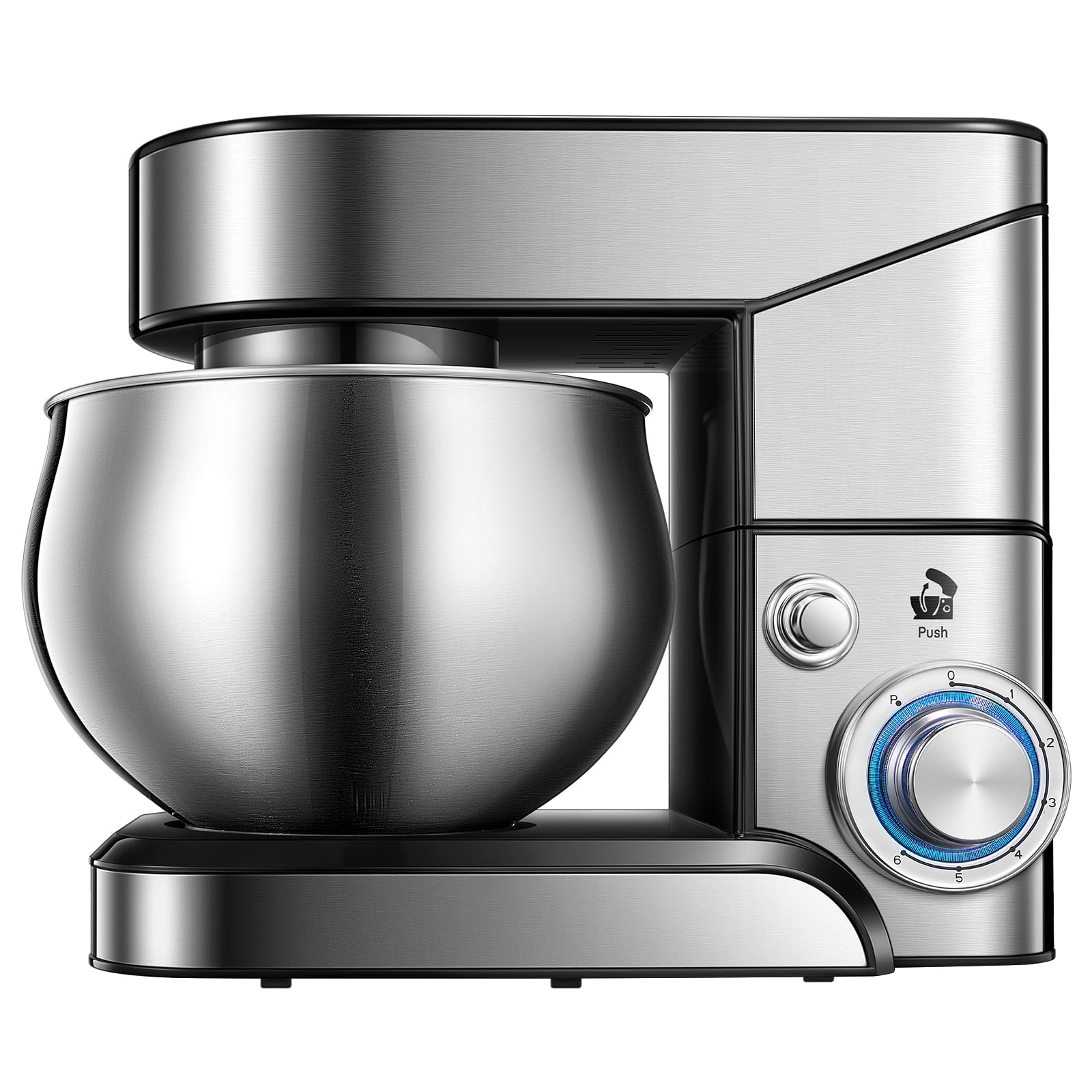 FOHERE - .8 Qt Stand Mixer, 6 Speed Stainless Steel Mixer, Powerful Kitchen Dough Mixers - Silver