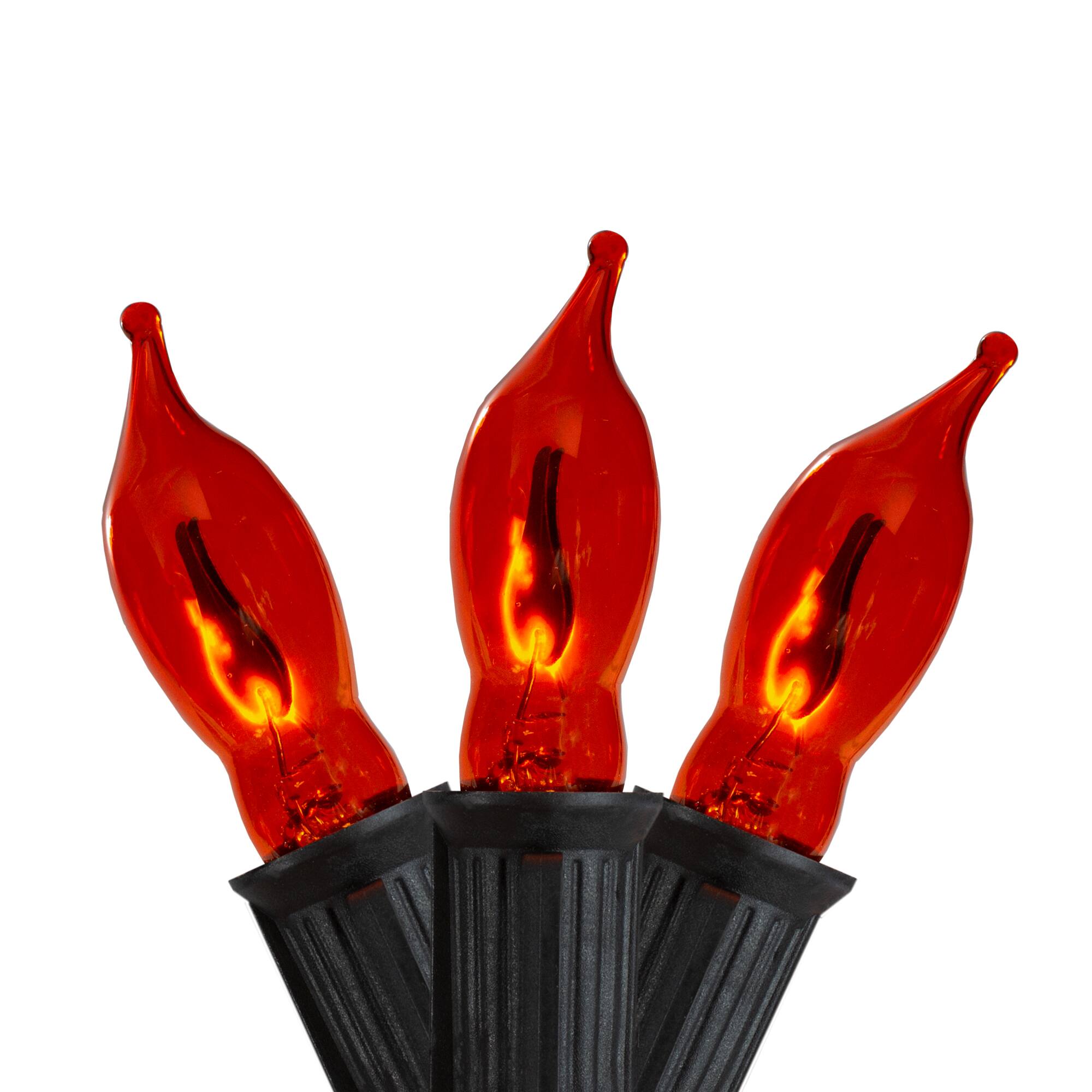 Front. Northlight - Flickering Flame C7 Christmas Lights - Orange - 9' Black Wire - 10ct - Orange.