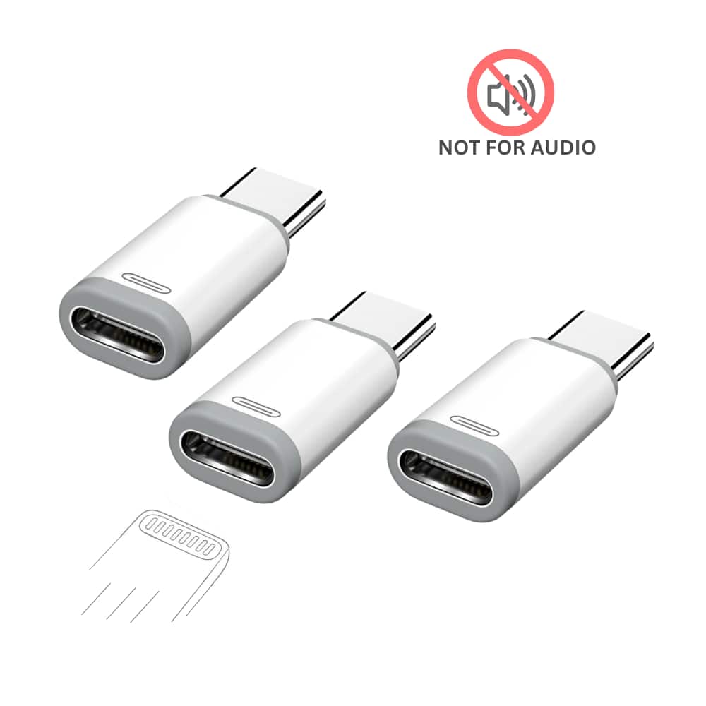 Qixxronics - 3pcs Lightning Female to USB C Male Adapter for iPhone 17 16 15, iPad Pro/Air, for Charging/Data Transfer, NOT FOR AUDIO - White