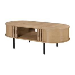 FurniFact - Earth-toned Oval Wood Coffee Table with Cam Bolt and Metal Accents - Brown