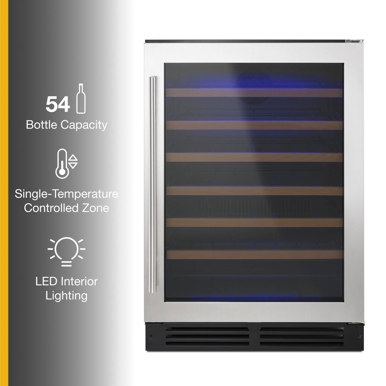 54 Bottle Capacity  
Single-Temperature Controlled Zone  
LED Interior Lighting