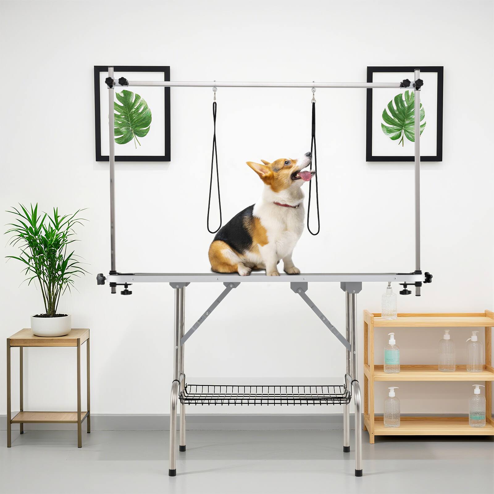 Alt View 3. Gymax - Gymax Adjustable Pet Grooming Table w/ Sturdy H-shaped Metal Frame Heavy-duty - Black.