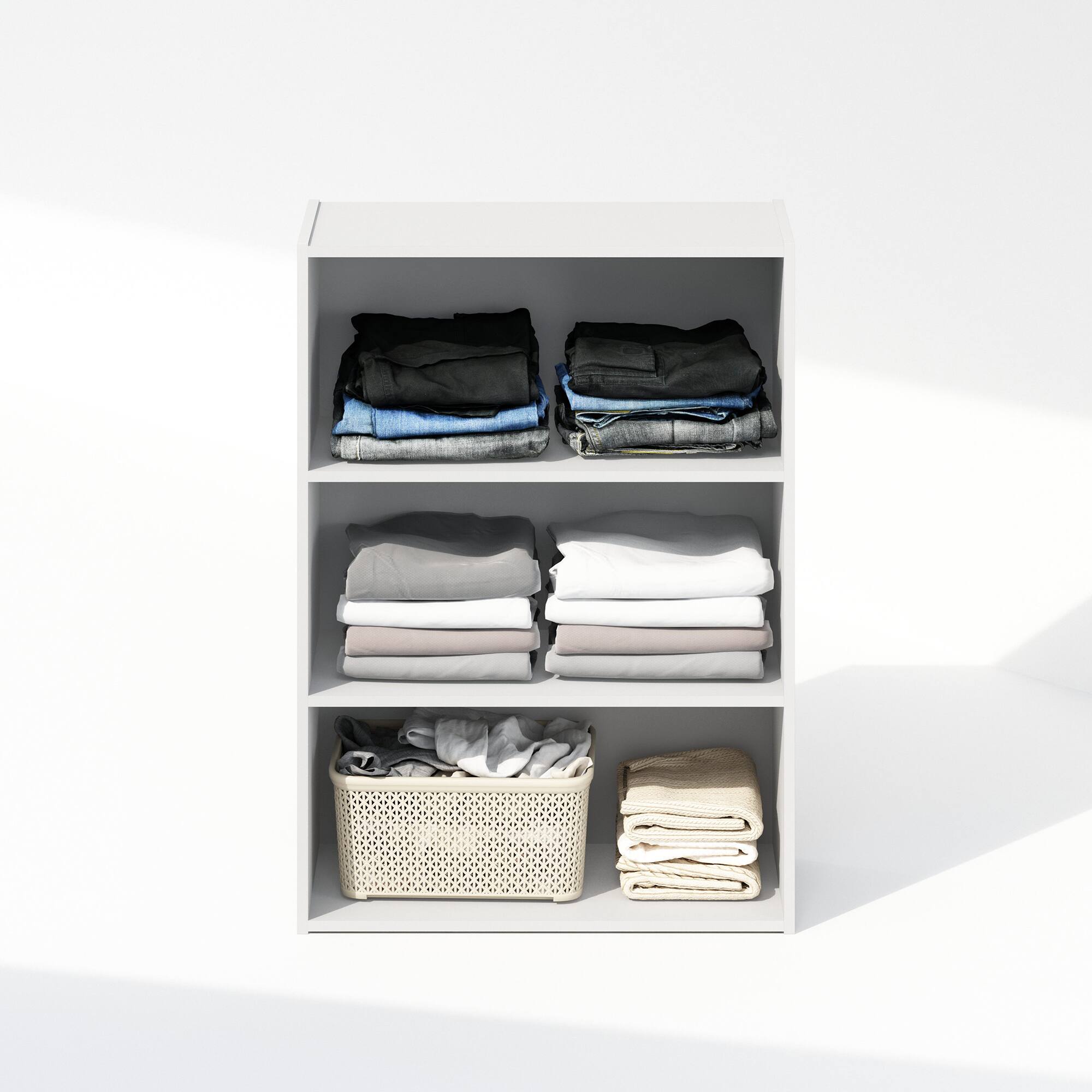 Alt View 4. Furinno - Reed 3-Tier Multipurpose Open Shelf Clothing & Closet Storage Organization - Plain White.