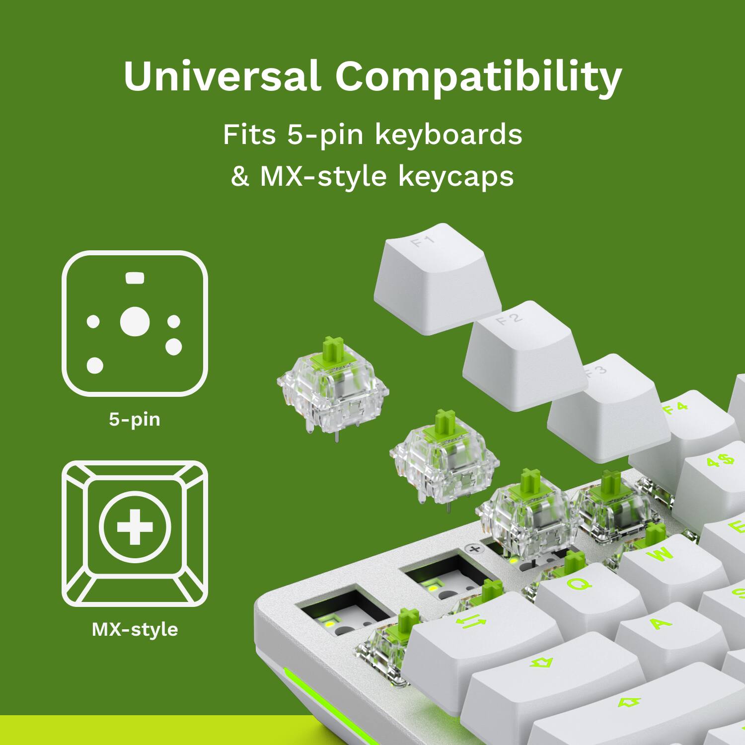 Universal Compatibility: Fits 5-pin keyboards & MX-style keycaps.