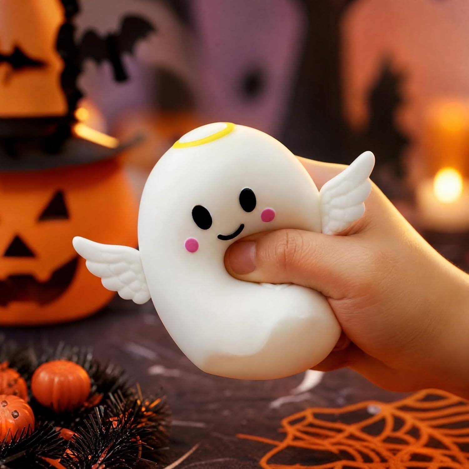 Left. Link - Link Jumbo Angel Devil Squishy Toys, Cute Slow Rising Halloween Figure Squeeze Toys, Stress Relief Fidget Toy - White.