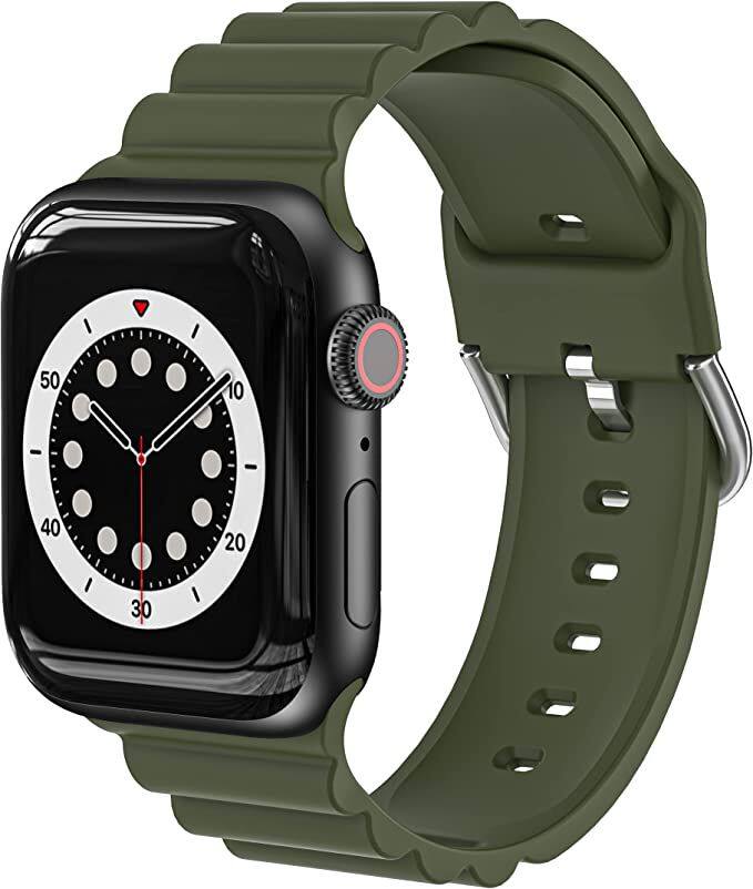 Front. Worryfree Gadgets - Worryfree Gadgets Silicone Wavy  - 38/40/41mm - Army Green - Army Green.