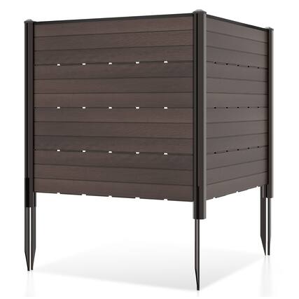 Front. Gymax - Gymax Privacy Fence Screen 48'' L x 46'' H Air Conditioner Fence w/ 5 Ground Stakes Outside Brown - Brown.