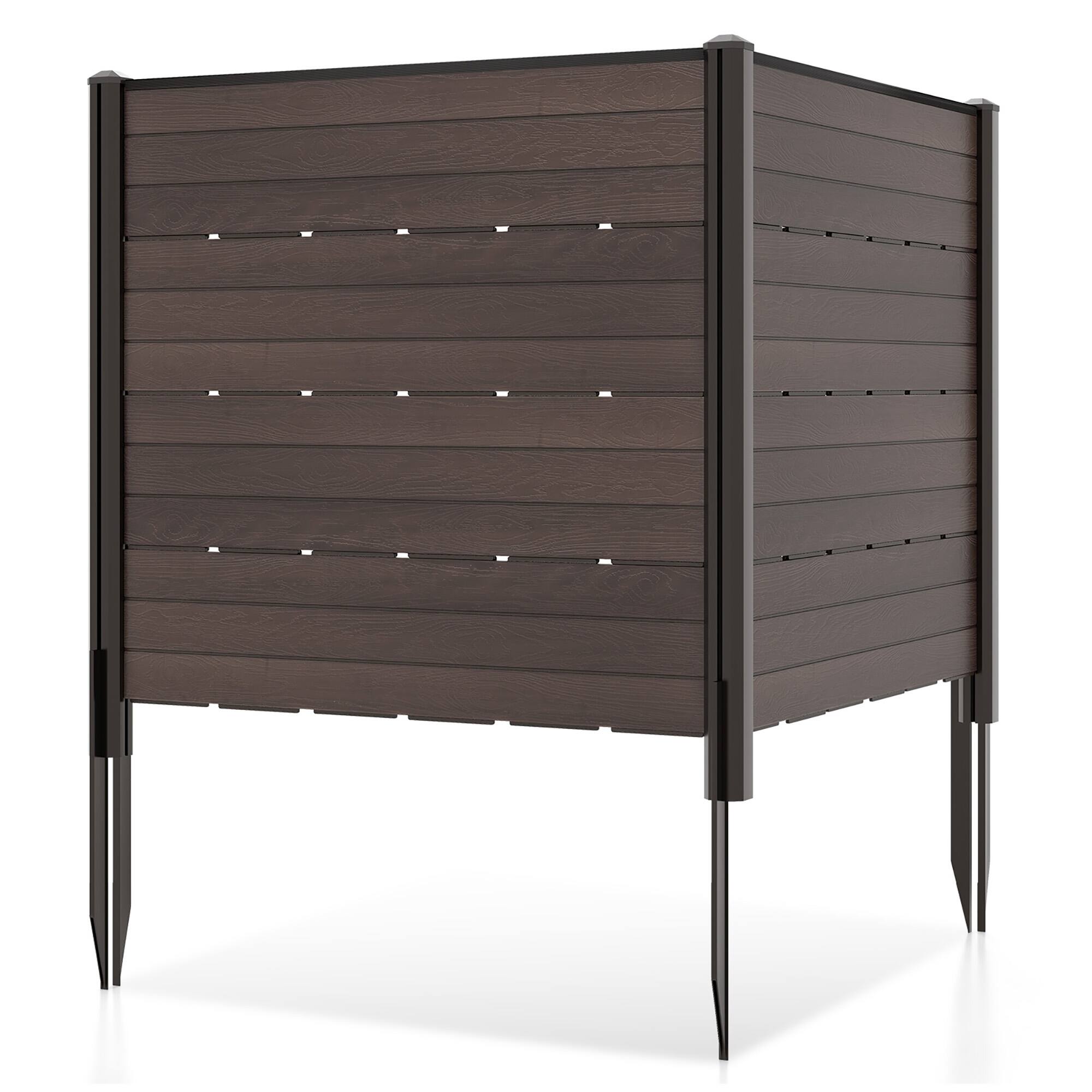 Front. Gymax - Gymax Privacy Fence Screen 48'' L x 46'' H Air Conditioner Fence w/ 5 Ground Stakes Outside Brown - Brown.