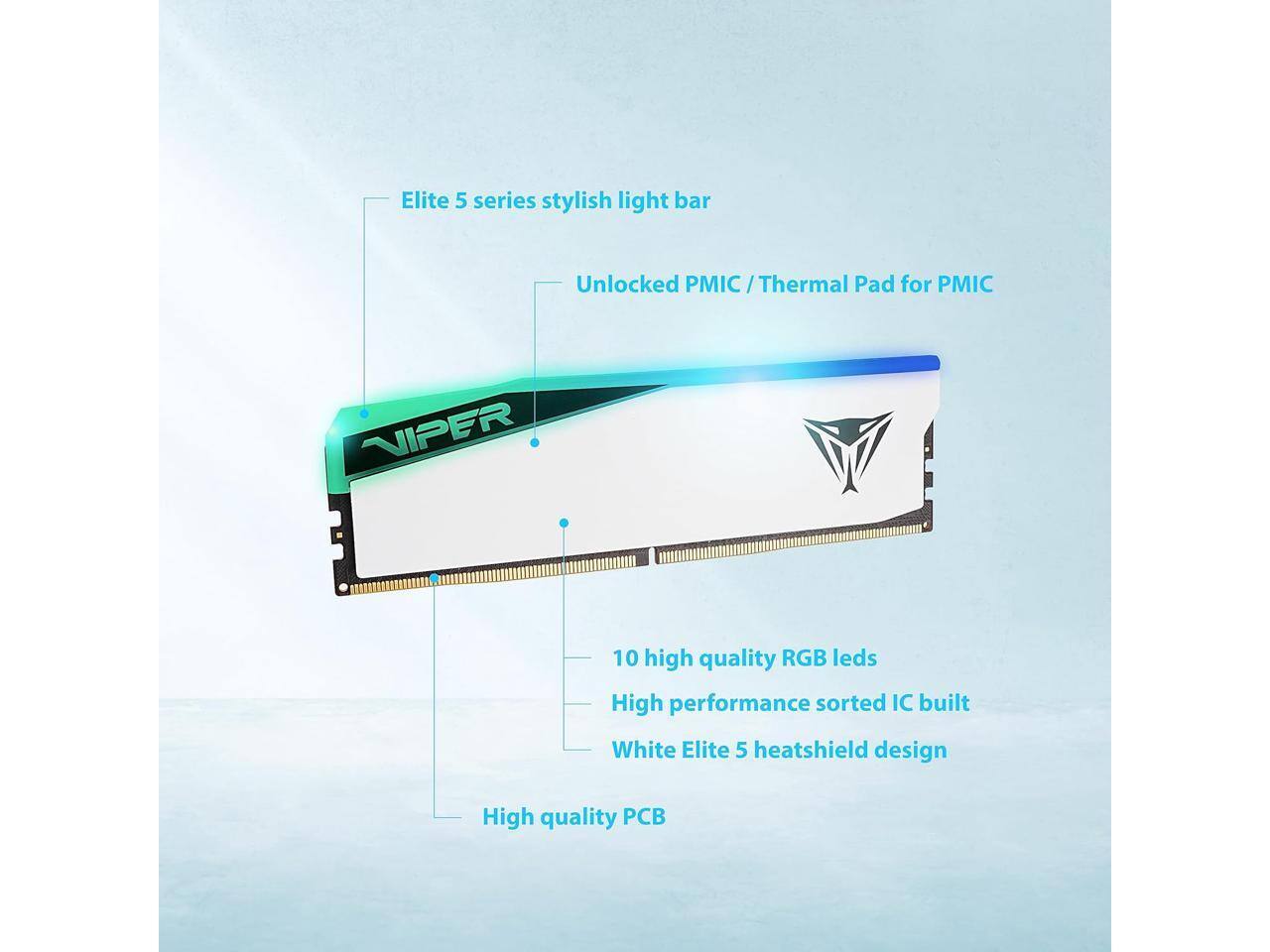 Elite 5 series stylish light bar  
Unlocked PMIC / Thermal Pad for PMIC  
10 high quality RGB leds  
High performance sorted IC built  
White Elite 5 heatsheild design  
High quality PCB