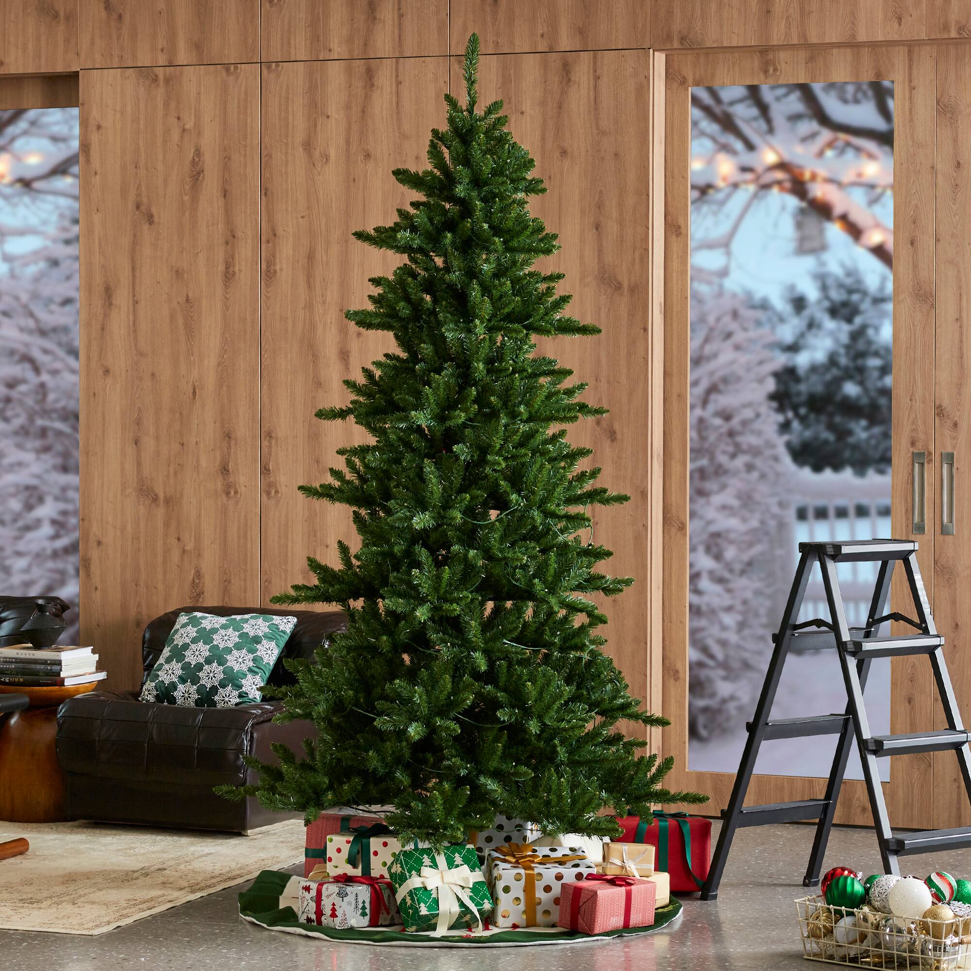 Alt View 9. Glitzhome - 7.5ft Pre-Lit Slim Fir Christmas Tree with 400 LED Lights - Green.