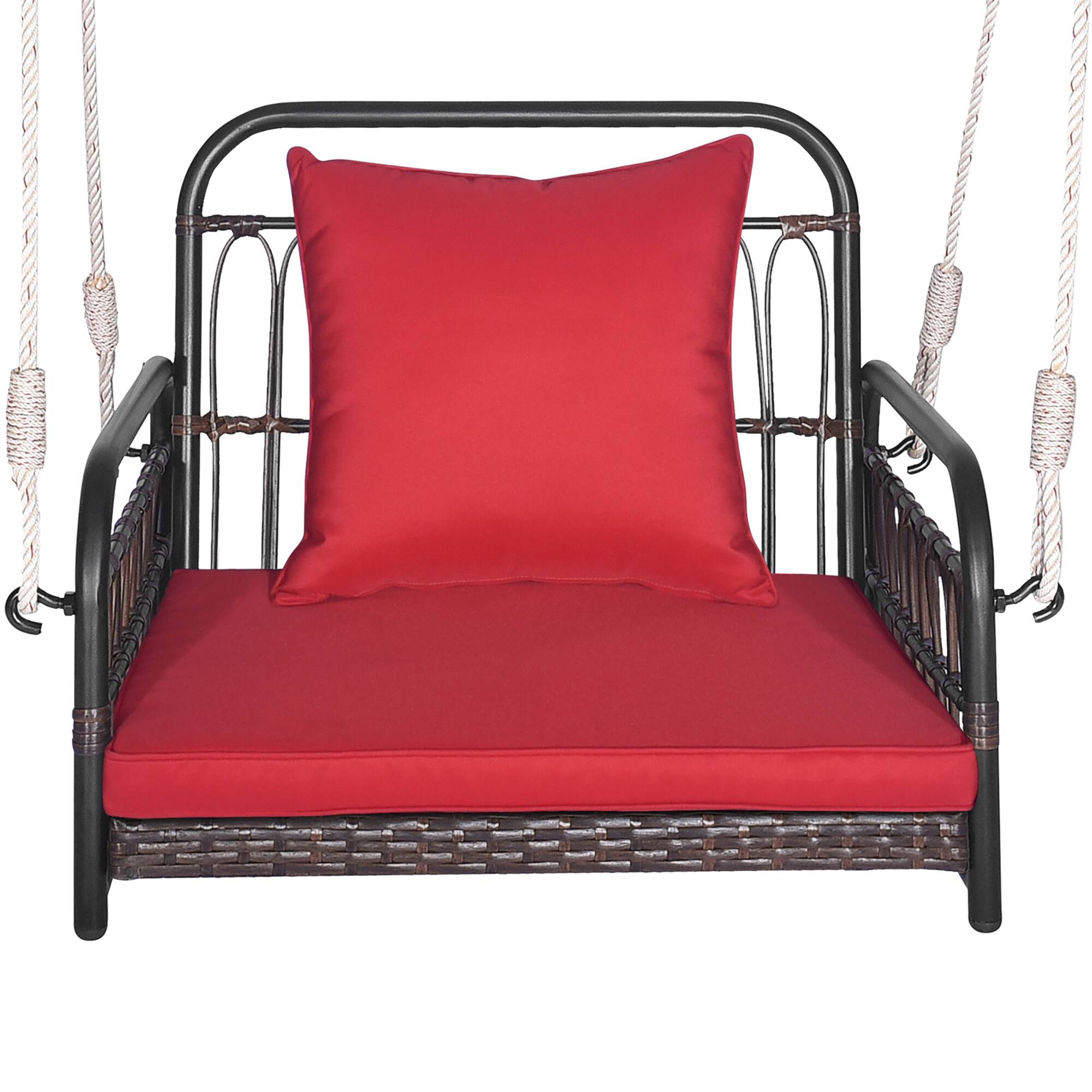 Alt View 8. Gymax - Gymax Single Person Hanging Swing Outdoor Hanging Seat w/ Back Cushion & Seat Cushion - Red.