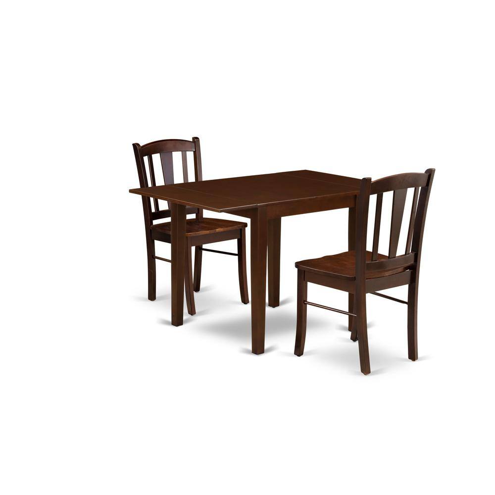 Alt View 4. East West Furniture - NDDL3-MAH-W - 3-Piece Kitchen Table Set- 2 Dining Chair with Wooden Seat and Slatted Chair Back - Dropleafs Kitchen - Mahogany.