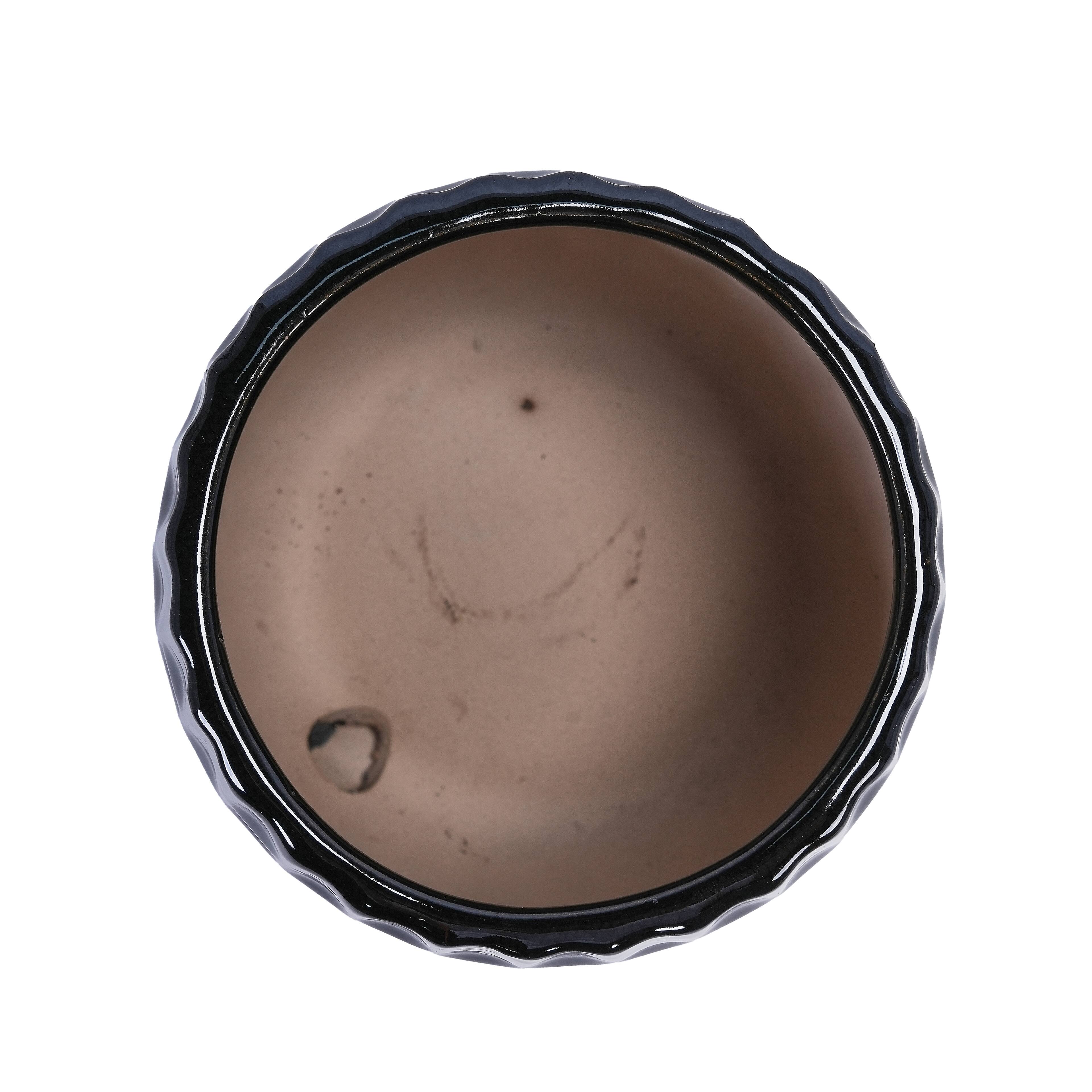 Alt View 6. Loheer - Loheer Ceramic Orchid Pot Set, Handmade Black Planter with Saucer, Breathable Clay, Groove Pattern, 6 and 8 Inch.
